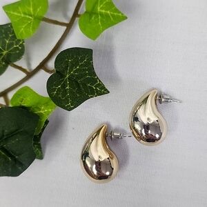 Gold Small 1" Chunky Teardrop Earrings New